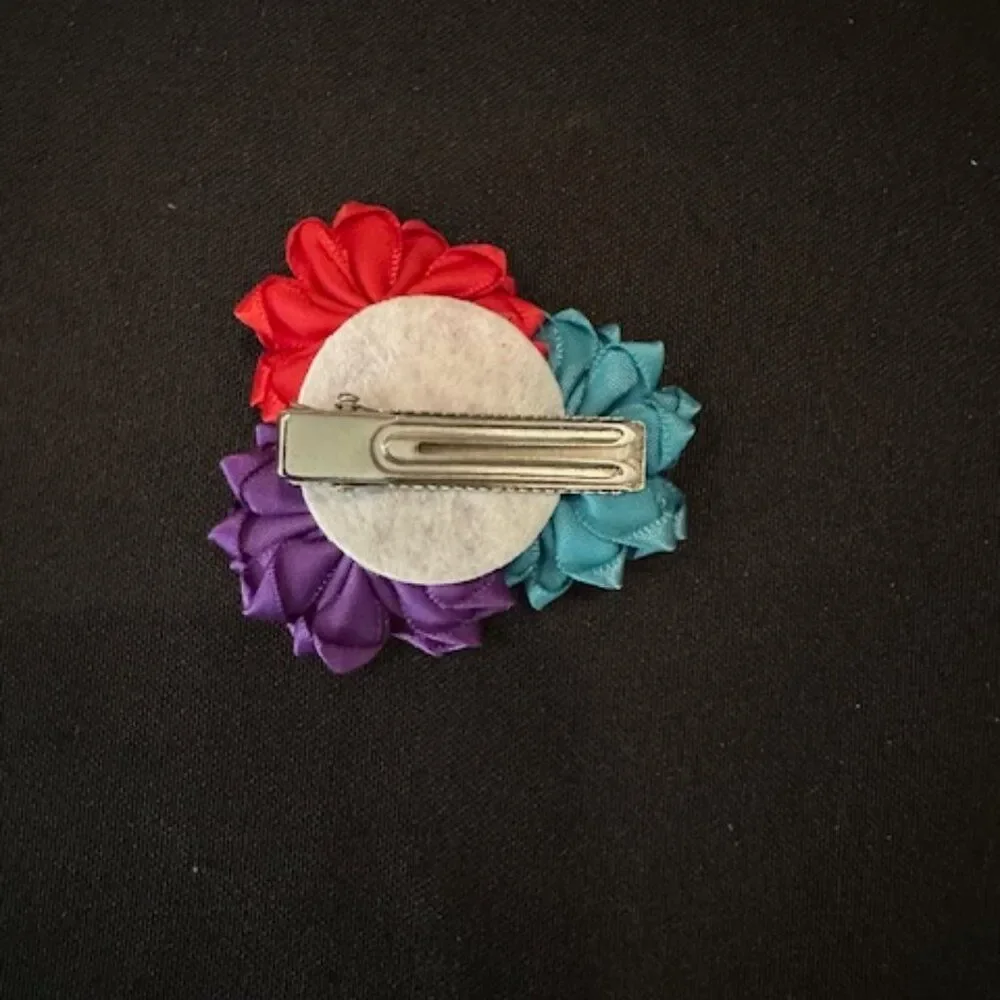 Purple, Red & Teal Flower Trio Bow  7245  Handmade NWT Boutique